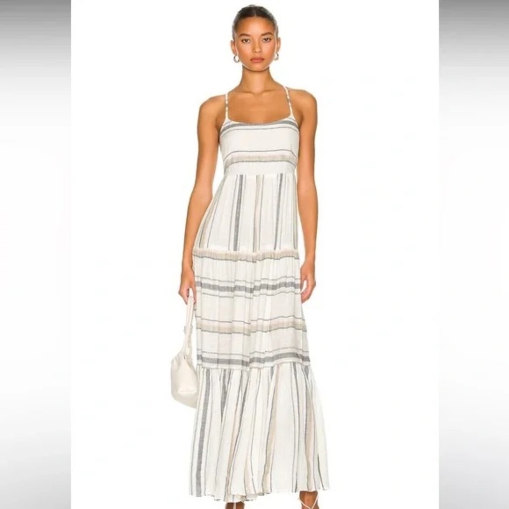 l*space Cream and Gray Striped Maxi Dress